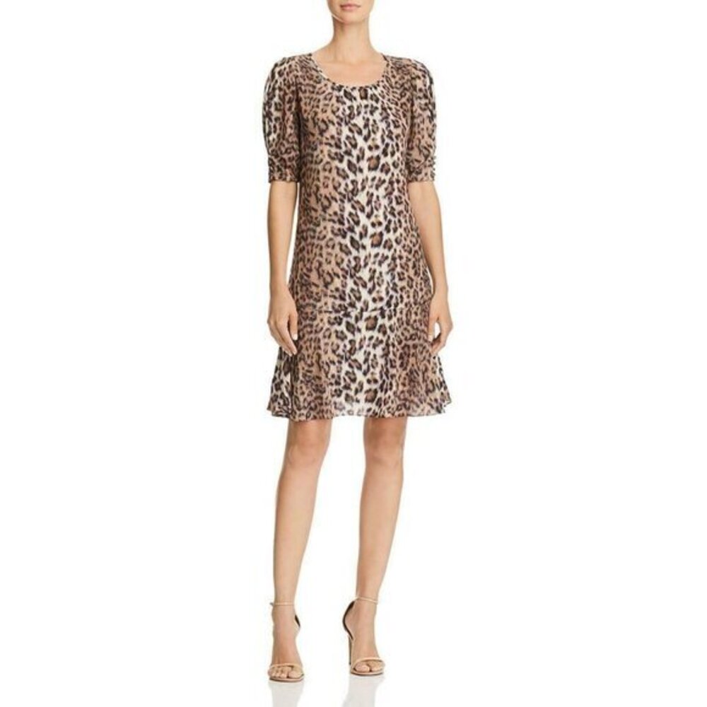 Joie Angeni Tan Animal Print Puff Sleeve Cocktail Dress SZ XXS NWT